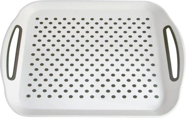 Plateau antidérapant en plastique TORO 41 × 29 cm, blanc à pois