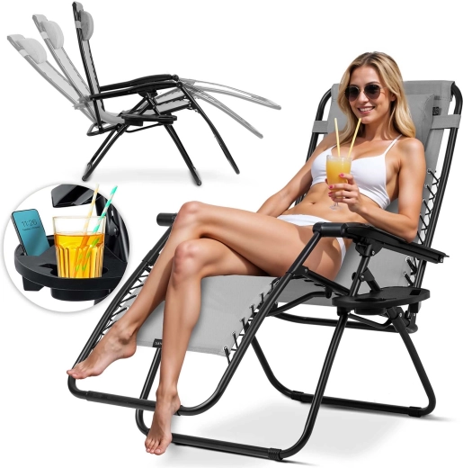 Chaise longue de jardin pliante avec coussin Sofotel ChillWell gris