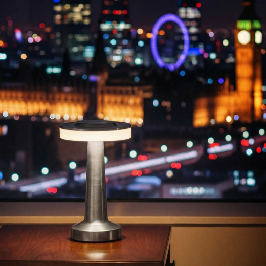 Lampe de table rechargeable argentée avec température de lumière réglable