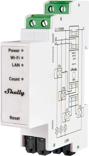 Shelly Pro 3EM Matter compteur électrique triphasé 120 A pour rail DIN