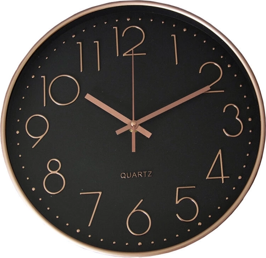 Horloge murale 30 cm avec cadran 3D – cadre rose doré et fond noir