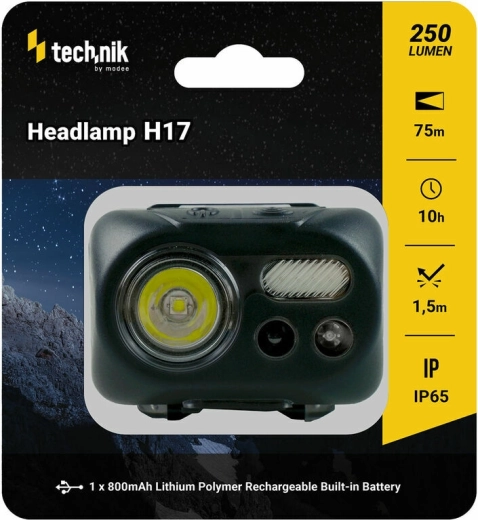 Technik MT-H17 lampe frontale avec revêtement caoutchouté, LED CREE L2, Micro-USB, lumière rouge
