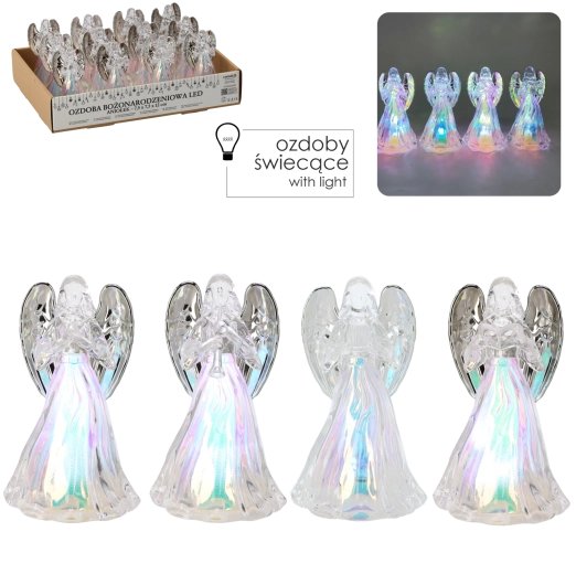 Ange LED de Noël en plastique 7,5 × 12,5 cm, lumière blanche froide