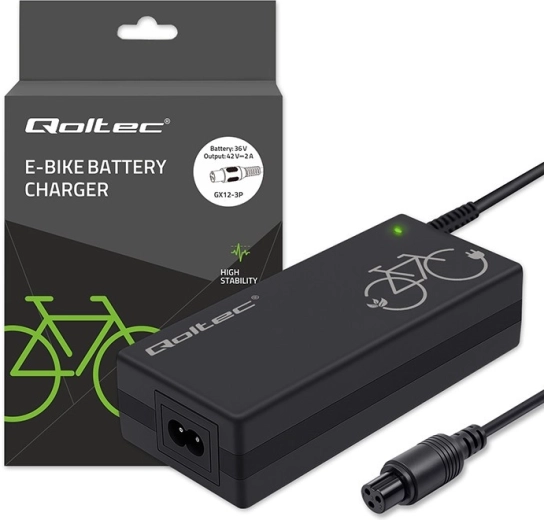 Chargeur pour vélo électrique 36 V (42 V, 2 A) avec connecteur GX12-3Pin + câble d’alimentation