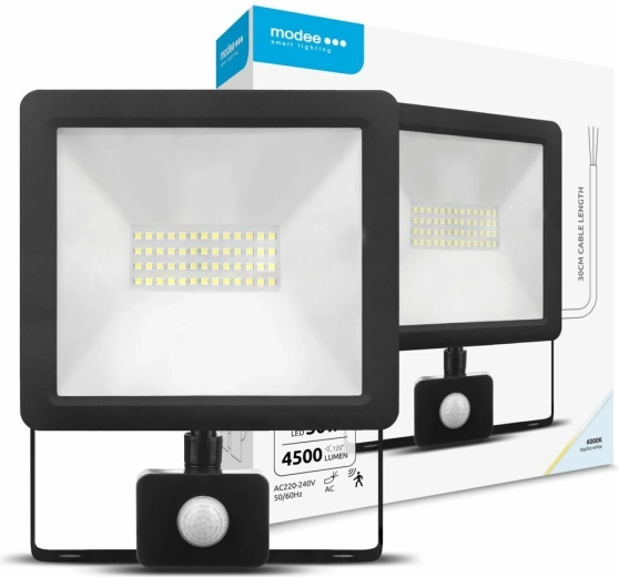 Projecteur LED avec capteur de mouvement 50 W, 120°, 6000 K, 4500 lm – Modee Lighting A2 Series