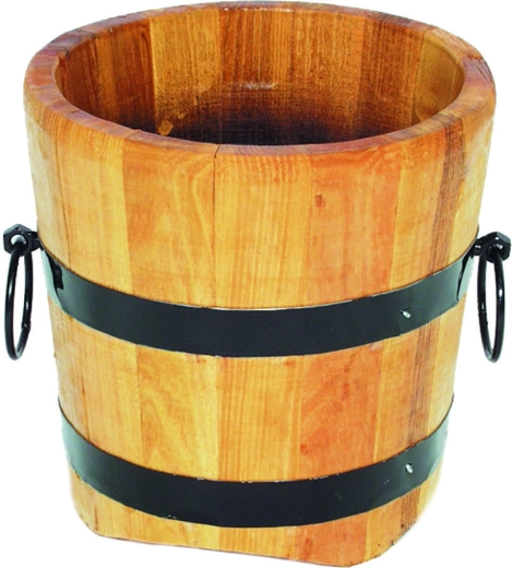 Jardinière en bois 40 × 40 cm avec cerclages métalliques
