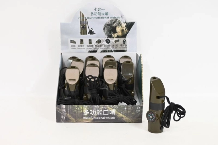 Sifflet outdoor multifonction avec lampe torche, boussole et thermomètre