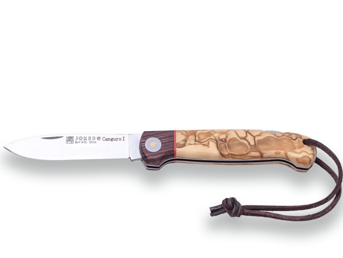 Joker Canguro couteau de poche de chasse 8,5 cm, bois d’olivier et de rose avec cordon