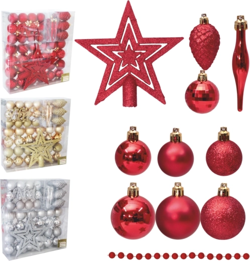 Set de décorations de Noël pour sapin – rouge, 48 pcs