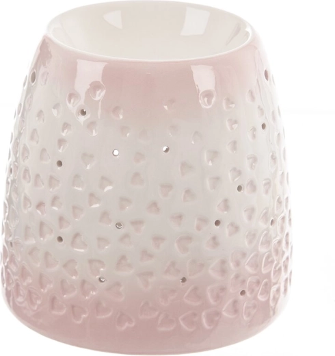 Brûle-parfum en céramique cœur rose et blanc 13 cm