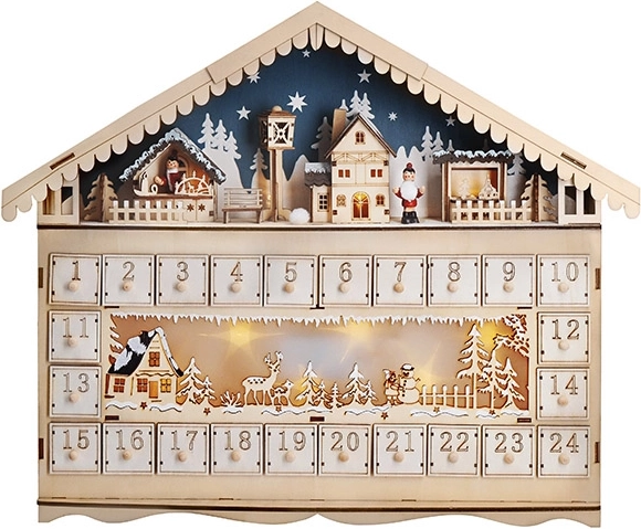 Calendrier de l’Avent LED Solight en forme de chalet de montagne, 10× LED, 50 × 40 cm