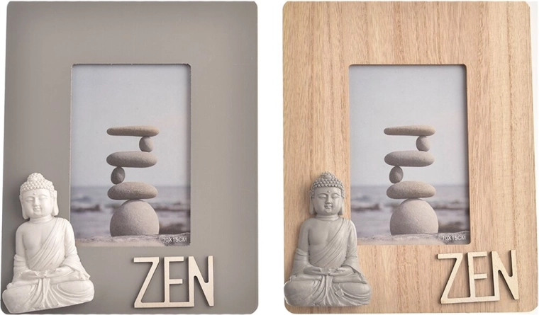 Cadre photo en bois avec motif Bouddha 20 × 20 cm