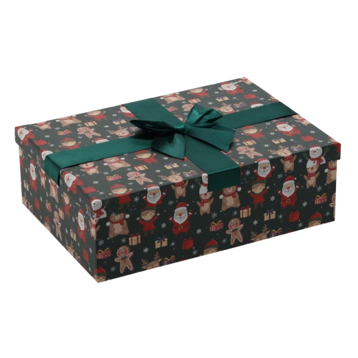 Boîte cadeau de Noël avec ruban vert 30,5 × 22 × 10 cm - 1 pièce
