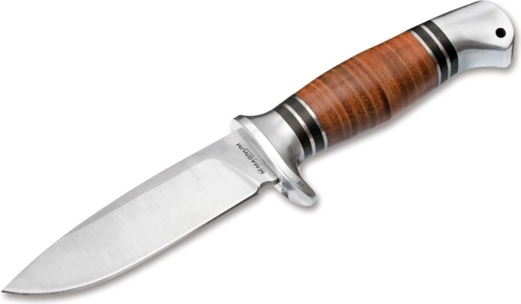 Couteau de chasse fixe Magnum Leatherneck Hunter 11,2 cm, satin, manche en cuir, étui en nylon