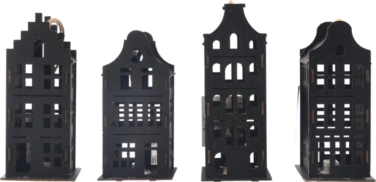 Petite maison suspendue en bois avec éclairage LED noir (4 variantes)