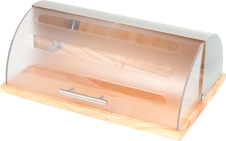 Boîte à pain GRANDE avec base en bois et couvercle en inox, 39 × 28,5 × 15 cm
