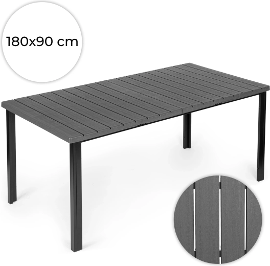 Table de jardin MultiGarden 180 × 90 cm, plateau gris aspect bois
