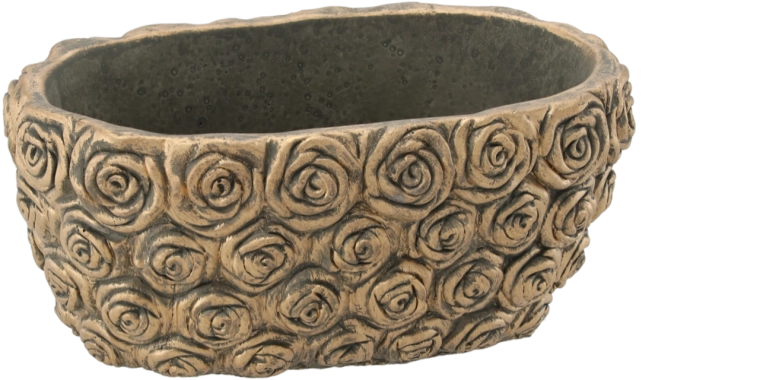 Cache-pot en ciment avec relief de roses, finition dorée