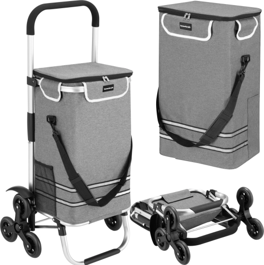 Chariot de courses pliable Bauerkraft avec sac isotherme 42 l et roulettes triples, gris