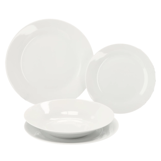 Service de table en porcelaine 18 pièces, rond, blanc