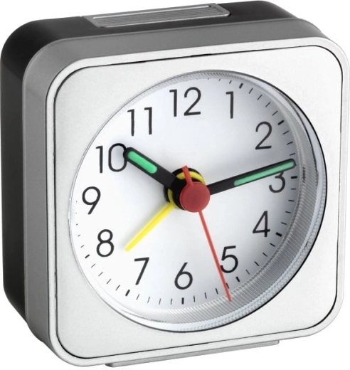 Réveil électronique TFA avec aiguilles luminescentes, blanc‑argent