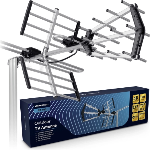Antenne TV directionnelle extérieure BERDSEN pour DVB-T/T2, 4K Ultra HD, VHF/UHF, filtre LTE, portée 80 km