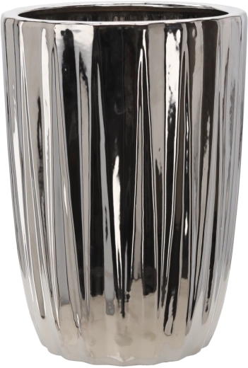 Cache-pot en céramique argenté à rayures 31,5 × 31,5 × 44,5 cm