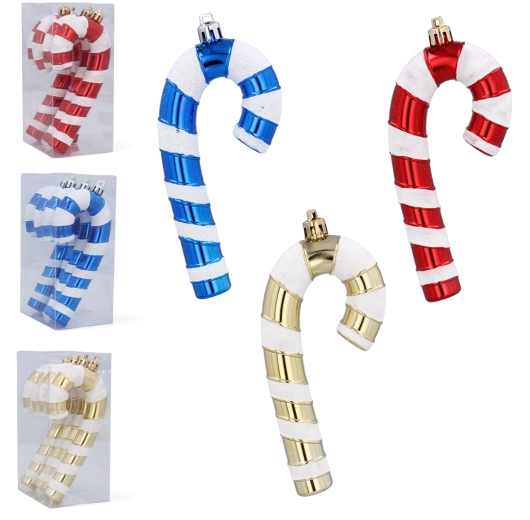 Set de 4 décorations de Noël en forme de canne à sucre 13 cm