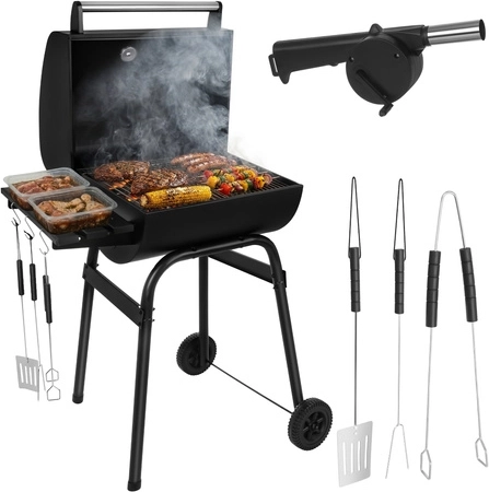 Barbecue à charbon de jardin avec couvercle KAMINER 117 × 82 × 51 cm avec thermomètre et accessoires