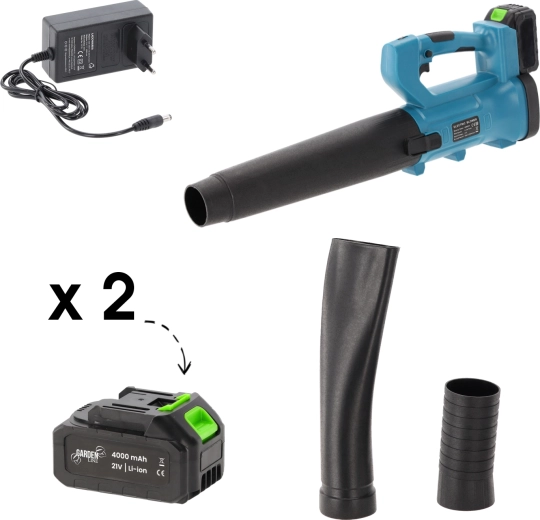 Souffleur de jardin sans fil 21 V avec 2× batteries 4 Ah et chargeur