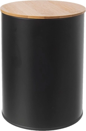 Boîte métallique noire avec couvercle en bambou 9,5 cm - 1 pièce
