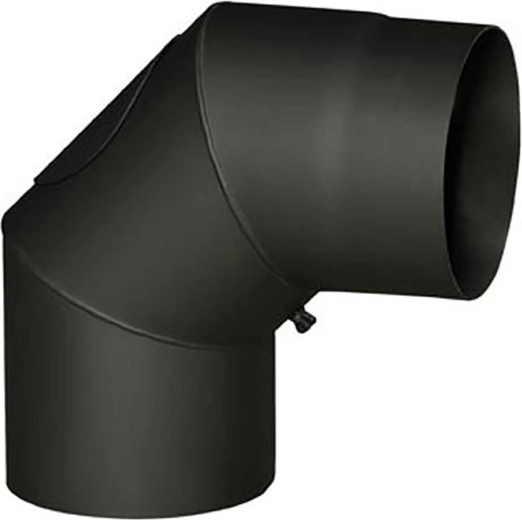 Coude de fumée avec orifice 160 mm, 90°, épaisseur 1,5 mm, noir