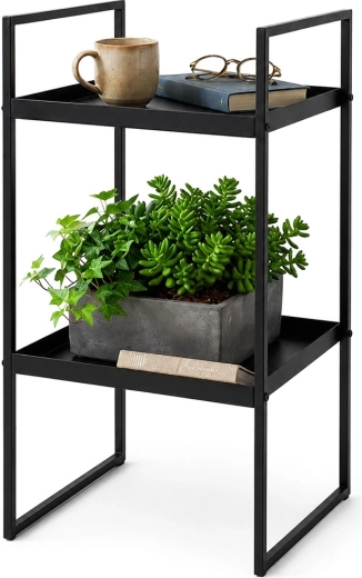 Table d’appoint en métal noir à deux étagères 27 × 27 × 54 cm
