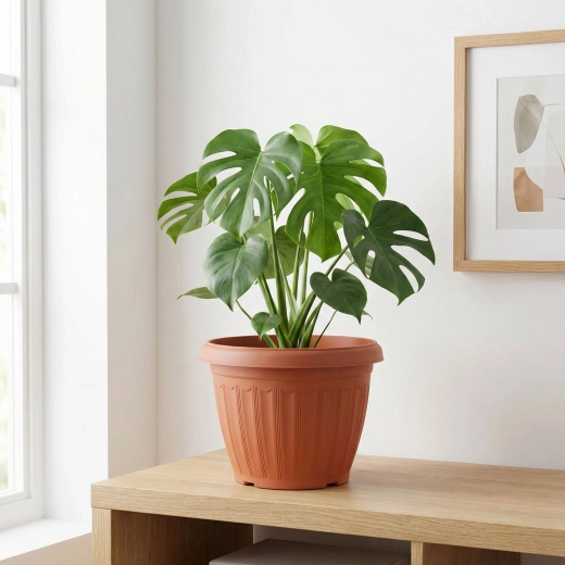 Pot de fleurs en plastique couleur terre cuite, 25 cm