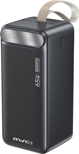 Batterie externe Awei 50 000 mAh 65 W PD avec écran LED (2× USB-A, USB-C) - 1 pièce