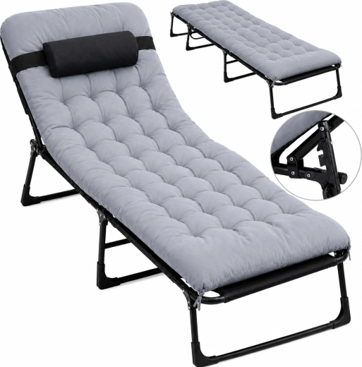 Lit de camping pliant Premium 200 × 68 cm noir-gris
