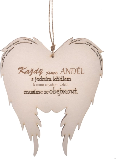 Ailes d’ange en bois avec l’inscription « nous sommes chacun » 18 × 21 cm