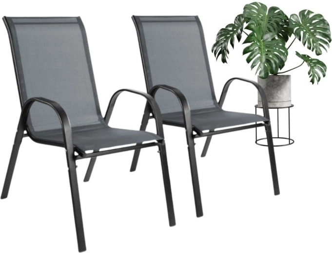 Ensemble de 2 chaises de jardin modernes en métal, graphite
