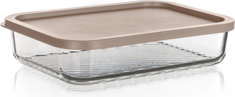 Bocal en verre WAVE 1,05 l avec couvercle hermétique latte, rectangulaire