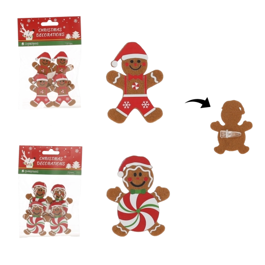 Ensemble de décorations en pain d’épice avec pinces 4,5 × 6,5 cm, 4 pcs