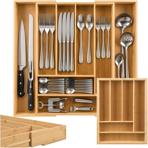 Organisateur extensible en bambou pour tiroir à couverts Zortiva - 1 pièce