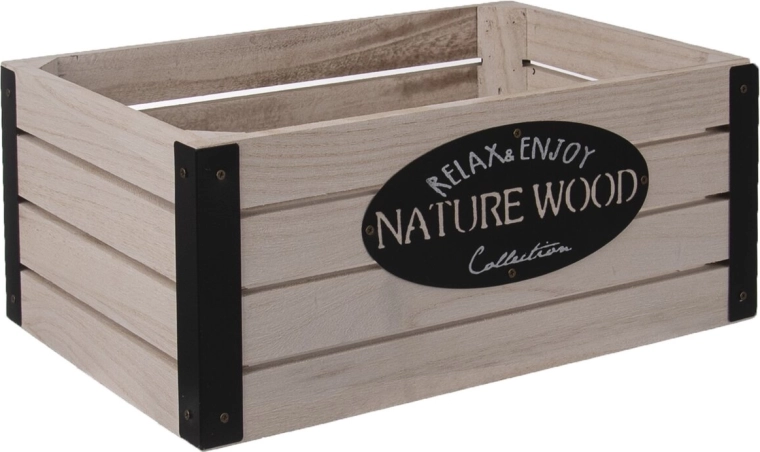 Caisse de rangement rustique bois–métal 31 × 21 × 13 cm