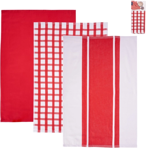 Lot de torchons de cuisine au design rouge et blanc, 3 pièces