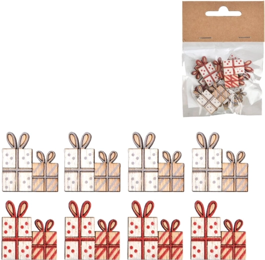 Décoration en bois cadeau beige-rouge 3 cm (8 pcs)