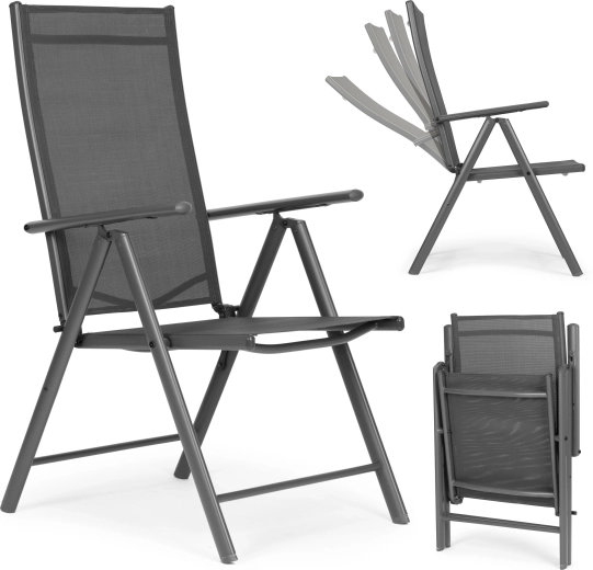 Chaise de jardin pliable en acier avec dossier réglable, grise, MULTIGARDEN