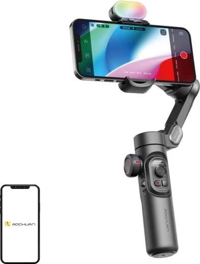 Stabilisateur intelligent Aochuan Smart XE 3 axes pour mobile avec éclairage RGB, noir
