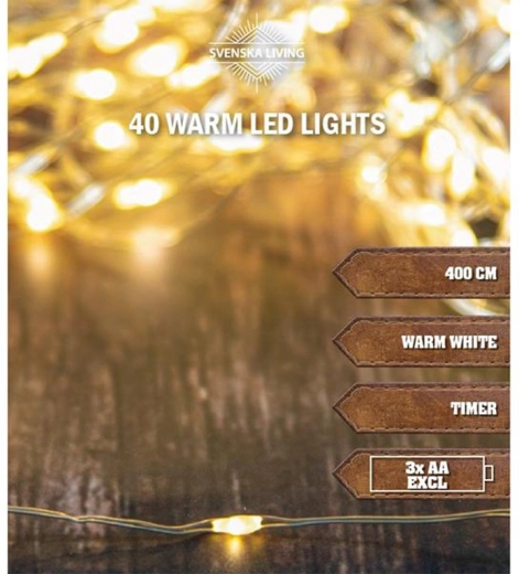 Guirlande lumineuse de Noël 40 LED avec minuterie 4 m, blanc chaud