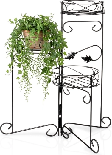 Support à fleurs en métal Vilde noir à 3 niveaux 66 cm
