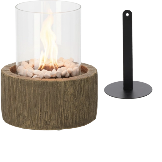 Cheminée bio de table imitation bois avec galets blancs 20 × 20 × 25 cm