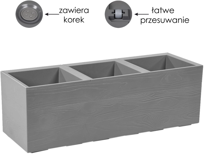 Jardinière Karo 90 × 30 cm gris sur roulettes